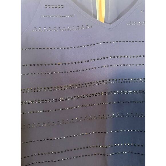 DKNY Navy Blue Short Sleeve V-Neck Jeweled Front Sparkle Women Sz XL - Picture 4 of 9